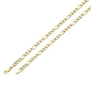 Men's Ladies 14k Pave 100% Real Gold Hollow Figaro Cuban Link Chain Necklace New - Picture 1 of 11