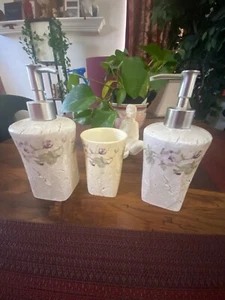 Vintage “Cherry Blum” Bath Set with 2 lotion/soap Dispensers and holder - Picture 1 of 8