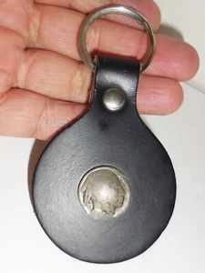 LLAVERO MONEDA CABEZA INDIA NÍQUEL BÚFALO VINTAGE EE. UU. DISEÑO CUERO SIN RESERVA - Imagen 1 de 4