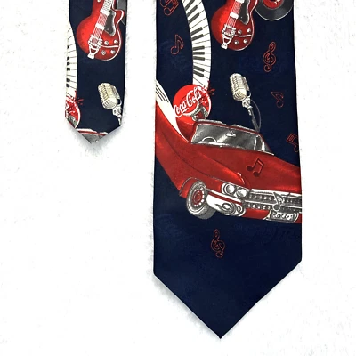 Corbata para hombre Coca Cola azul marino tema rock n roll 3,75”x 57” 100 % poliéster Foto 1 de 4