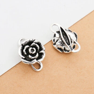 925 Sterling Silver Rose Flower S Hook Clasp Connector for Bracelet Necklace - Image 1 of 4