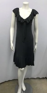 DIANE VON FURSTENBERG DRESS BAILA CHARCOAL TONE RUFFLES FRONT BOW SIZE 8 - Picture 1 of 7