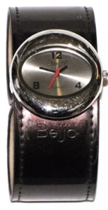 Beijo Watch Womens Oval Round Silver Plated Snap Band Brown - Picture 1 of 12
