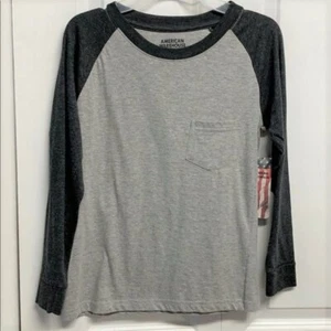 American Warehouse Black Gray Pocket Long Sleeve Tee Shirt Childs Size M New - Picture 1 of 4