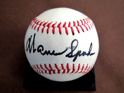 WARREN SPAHN MILWAUKEE BRAVES HOF CY SIGNED AUTO VINTAGE 1980 A/S BASEBALL JSA - Image 1 of 3