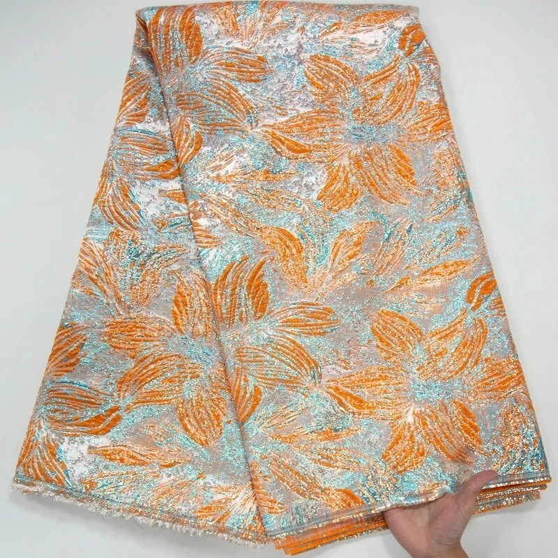 Tela Brocado Verde Claro Jacquard Tela Floral Brocado Naranja Jacquard 5 yardas Foto 1 de 4