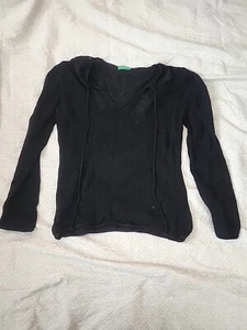 Made In Italy Of Benetton Women's Black Tie Front Sweater N5#111 - Picture 1 of 8