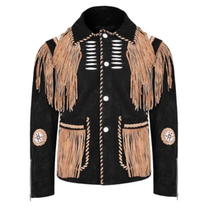 Men Western suede Leather Vintage Handmade jacket fringes & Beaded - Picture 1 of 3