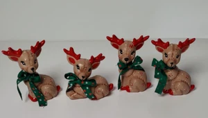 Vintage Kimple REINDEER Hand Painted Ceramic Mold Quilted Holly Set of 4 - Picture 1 of 13