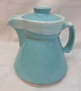 Vtg MCM Hull USA Crestone Oven Proof Teal Ceramic Pitcher Tea / Coffee Pot w/Lid - Picture 1 of 10