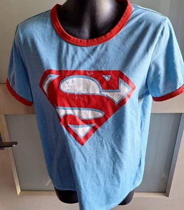 Superman DC Comics Women's Blue with Red Contrast Trim Graphic T-Shirt XS - Picture 1 of 5