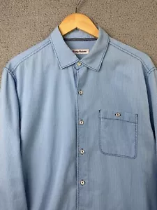 Tommy Bahama Shirt Mens Large Blue Micro-Check Button Up Long Sleeve Casual - Picture 1 of 12