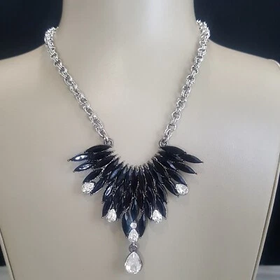 Amrita Singh Women's Statement Necklace Black Resin and Crystals Silver Plated - Image 1 of 3
