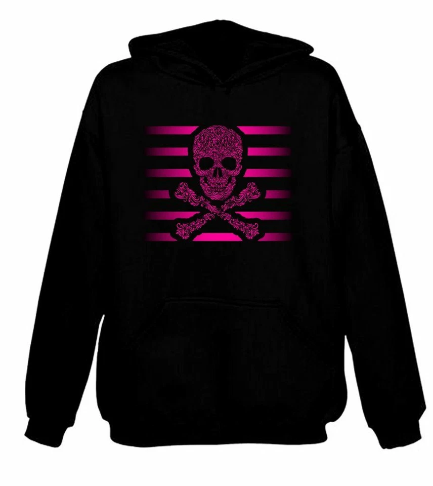 Floral Schädel Und Gekreuzte Knochen Hoodie - Goth Emo Tattoo Skelett - Bild 1 von 1
