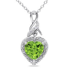 Amour Sterling Silver Gemstone and Diamond Heart Necklace