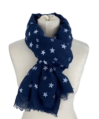 Tuch Schal Halstuch Damen Blau Sterne Sommertuch Lang Fransen Boom It