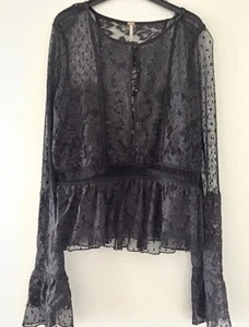 FREE PEOPLE Spitzenbluse Tunika Spitze Bluse black schwarz XS 34 Shirt Top - Bild 1 von 3