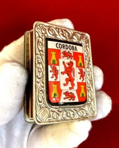 CORDOBA COAT OF ARMS MATCH BOX METAL HOLDER SOPORTE CAJA DE CERILLAS VINTAGE - Imagen 1 de 13