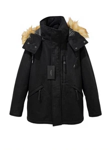 Abrigo de lana prensada militar Marc New York - negro - talla XL - piel sintética extraíble - Imagen 1 de 18