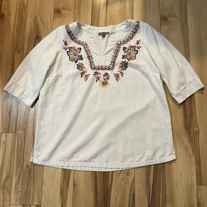 Top Mujer Mezcla Lino Talla 16W Bordado Boho Hippie Festival Verano Blanco - Imagen 1 de 7