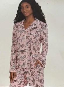 DKNY 2 Piece Soft Knit PJ Set Pink Zebra Print Pajamas Sleepwear NWT Sz M - Picture 1 of 3