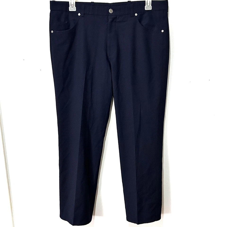 Riviera by Jack Victor 裤子男式 35R 海军蓝羊毛混纺 Journey Union 制造 38x30 — 第 1/4 张图片