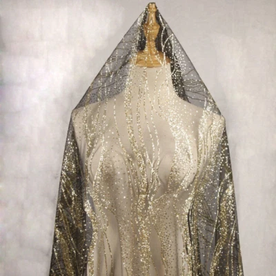 Glitter Bronzing Tulle Mesh Fabric Sewing Material for Wedding Dress 100X150cm - Image 1 of 4