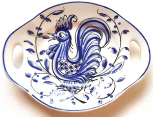 Anfora Águeda Fayence Keramik Hahn Teller Schale Portugal Ostern Blau Vtg. - Bild 1 von 10