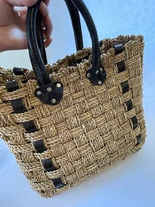 Vintage große gewebte Schilflederkorbtasche Shopper künstlerisch Boho Cottage Tragetasche - Bild 1 von 8