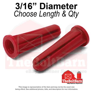 Anclaje de paneles de yeso de plástico cónico de 3/16" rojo se adapta a tornillos #4 #6 #8 (elige la cantidad) - Imagen 1 de 7