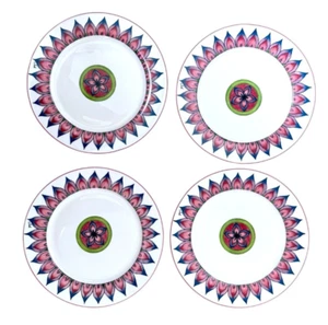 Viola Campbell Park Hill Collection Calypso Plates Pink & Green Floral -Set of 4 - Picture 1 of 5