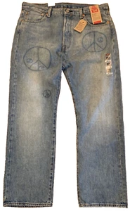 NWT $90 Levis 501 Original 150th Anniversary Faded Blue Peace Signs Jeans 36x30 - Bild 1 von 8