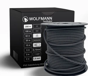 ✅ METERWARE 3-adrig Textilkabel Stoffkabel Lampenkabel Graphit Grau 3x1,5 mm2 - Bild 1 von 1