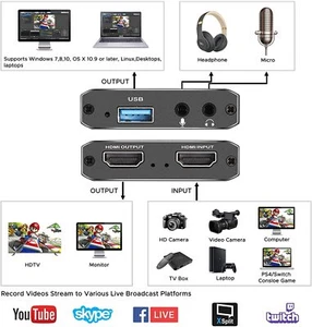 Fonctionne pour Nintendo Switch PS4 OBS Caméra PC Carte de Capture Audio Vidéo - Photo 1/7