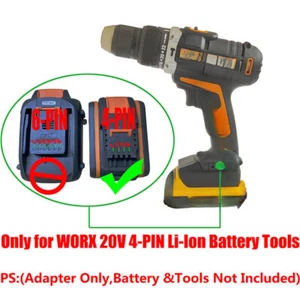Adapter for Dewalt 18V/20V XR Battery to Power for WORX 20V 4-PIN Battery Tools - Picture 1 of 4