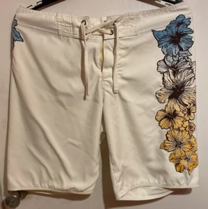 Old Navy Swim Trunks Board Shorts Beige w/Flowers Men's M ~ NICE - Picture 1 of 5
