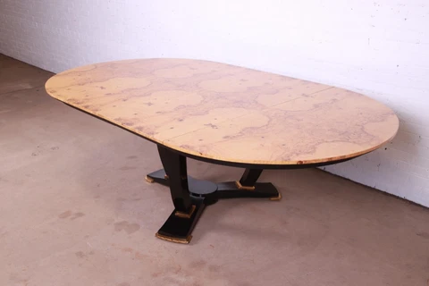Interior Crafts Modern Art Deco Burl Wood and Black Lacquered Extension Table Cover