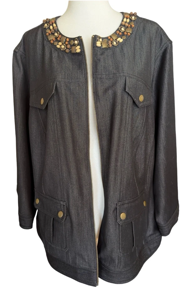 Ruby Rd Woman Black Round Neck Long Sleeve Full Zip Jacket Women's Sz 20W - Image 1 of 4