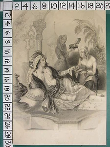 c1865 ANTIQUE PRINT ~ PERSIAN LADY WITH SERVENT TAKING TEA - Picture 1 of 1