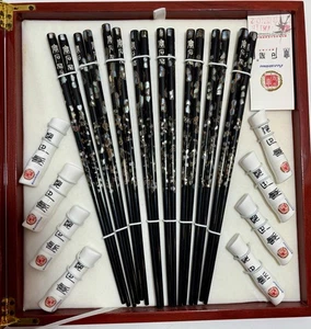 Baoshihua Chopstick Gift Set In Wooden Box W/ Chopstick Holders Hand Made China - Picture 1 of 6