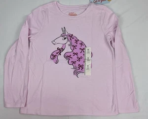 Cat & Jack Pink Unicorn Bow Long Sleeve Lightweight Girl Shirt Size M 8 - Picture 1 of 6