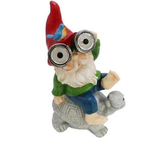 Tuitle Gnome Garden Statue Solar Lights Outdoor Sitting on Turtle,Birthday Gi... - Picture 1 of 6