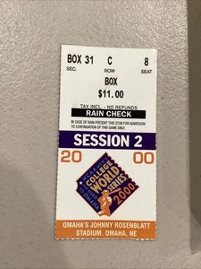 2000 College World Series Session 2 Omaha Johnny Rosenblatt Stadium Ticket - Imagen 1 de 5