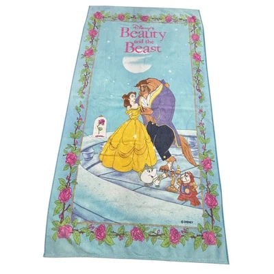 Disney Beauty and the Beast Vintage Beach Towel Roses Trim Cotton 90s Classic - Image 1 of 4