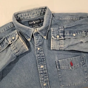 Ralph Lauren Blake Denim Langarm Hemd Herren XL Blau Vintage Workwear - Bild 1 von 6