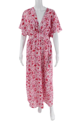 Maxi Vestido Rosa AK Anna Kay Mujer Estampado Floral Cuello en V Manga Corta Talla L Foto 1 de 4