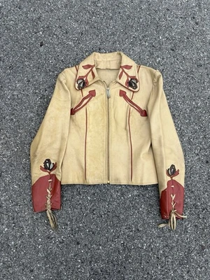 Vintage East West Musical Instruments Leather Jacket Small 70s As Is Read - Image 1 of 4