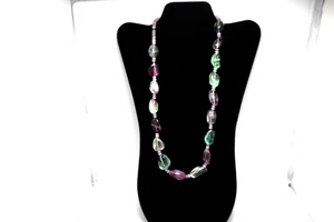 Vintage FLUORITE CHUNKY Boho Statement Colorful Green/Purple Beautiful Necklace - Bild 1 von 7