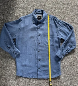 Hugo boss Linen Blue Button Down Shirt Long Sleeves Polo Size XL Men - Picture 1 of 7
