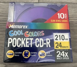 10 Pack Memorex Cool Colors Pocket CD-R 24X 210 MB 24 Minute New Sealed - Picture 1 of 5